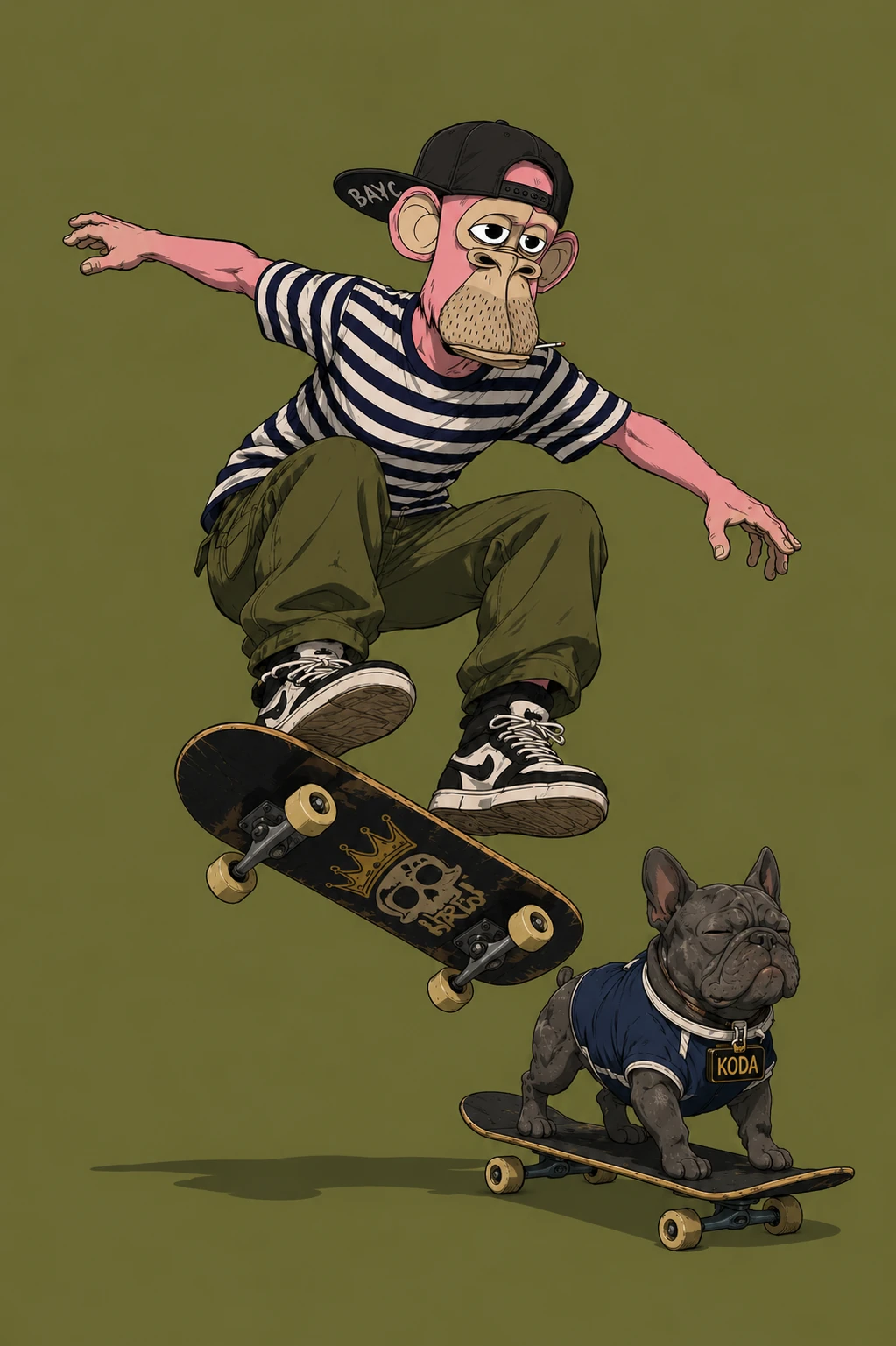 BAYC ape #2339, Baron, on a Army Green background.