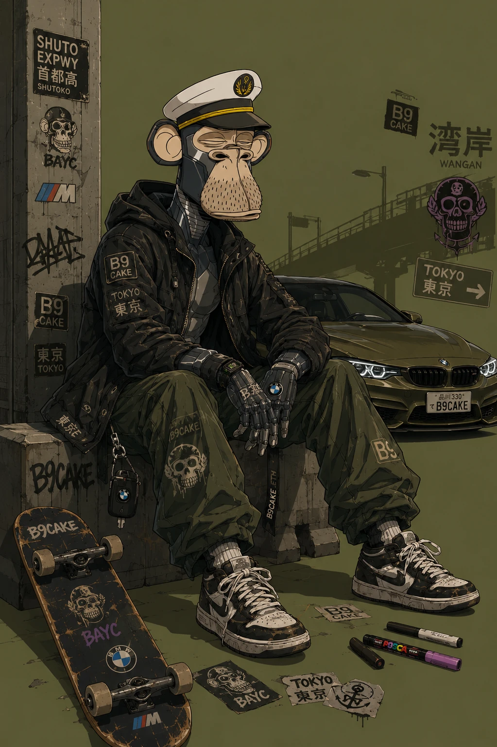 BAYC ape #2388, bigb9cake, on a Army Green background.