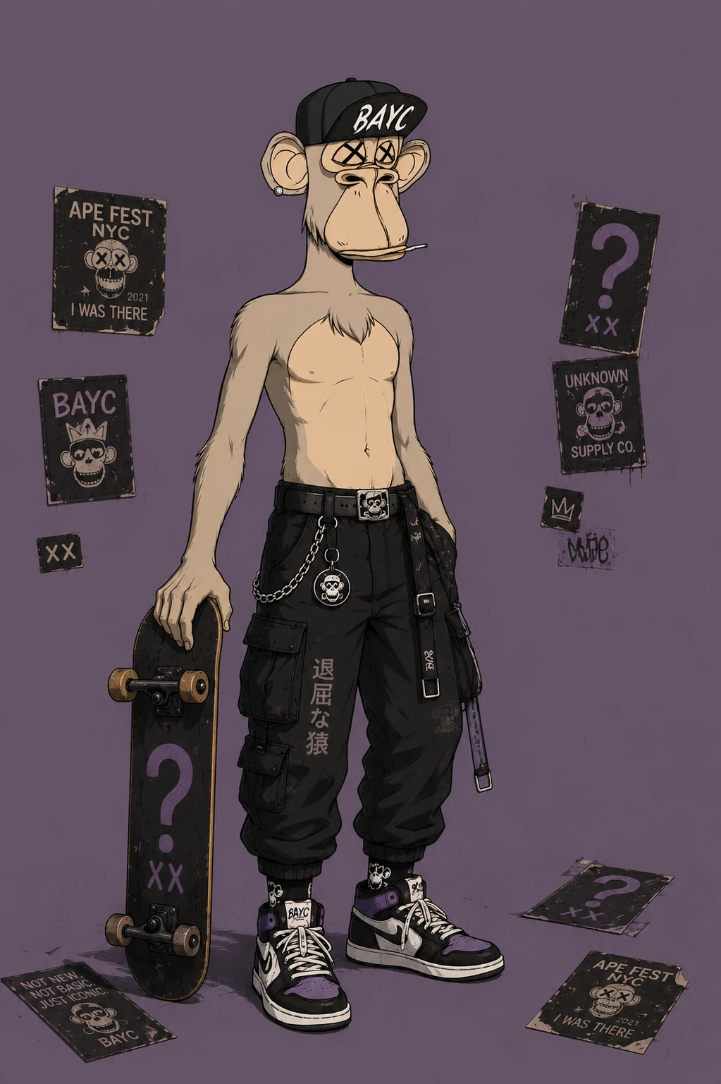 BAYC ape #28, MrUnknown1, on a Purple background.
