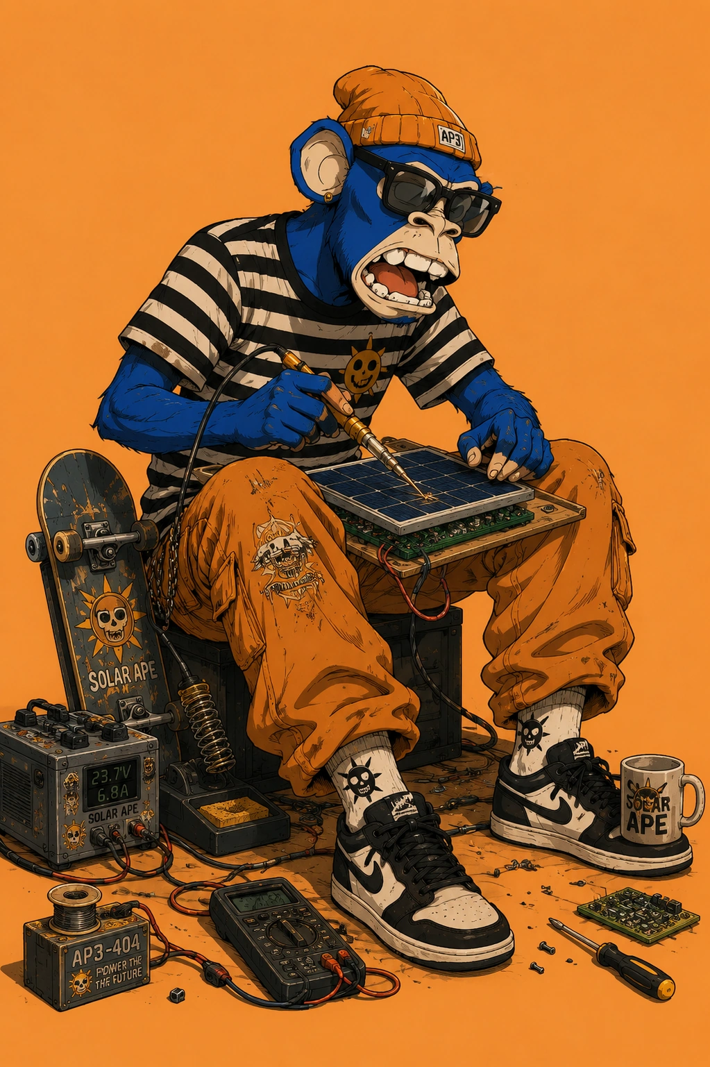 BAYC ape #3155, Gerry, on a Orange background.