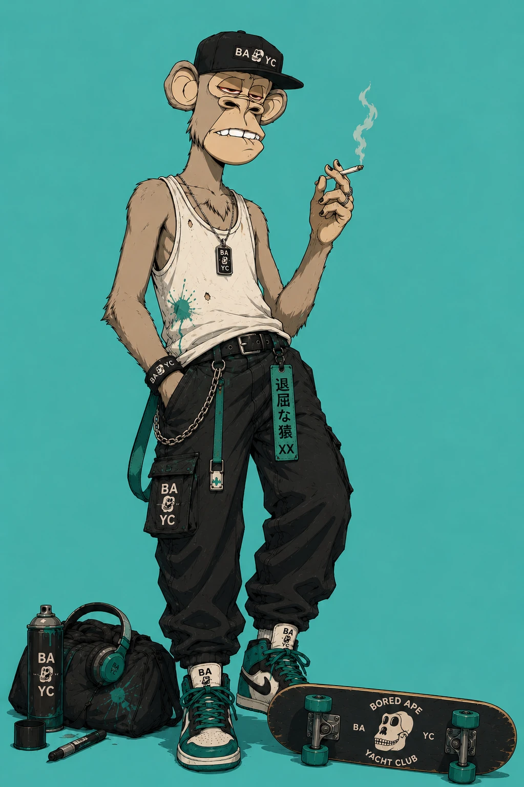 BAYC ape #7466, toron10, on a Aquamarine background.