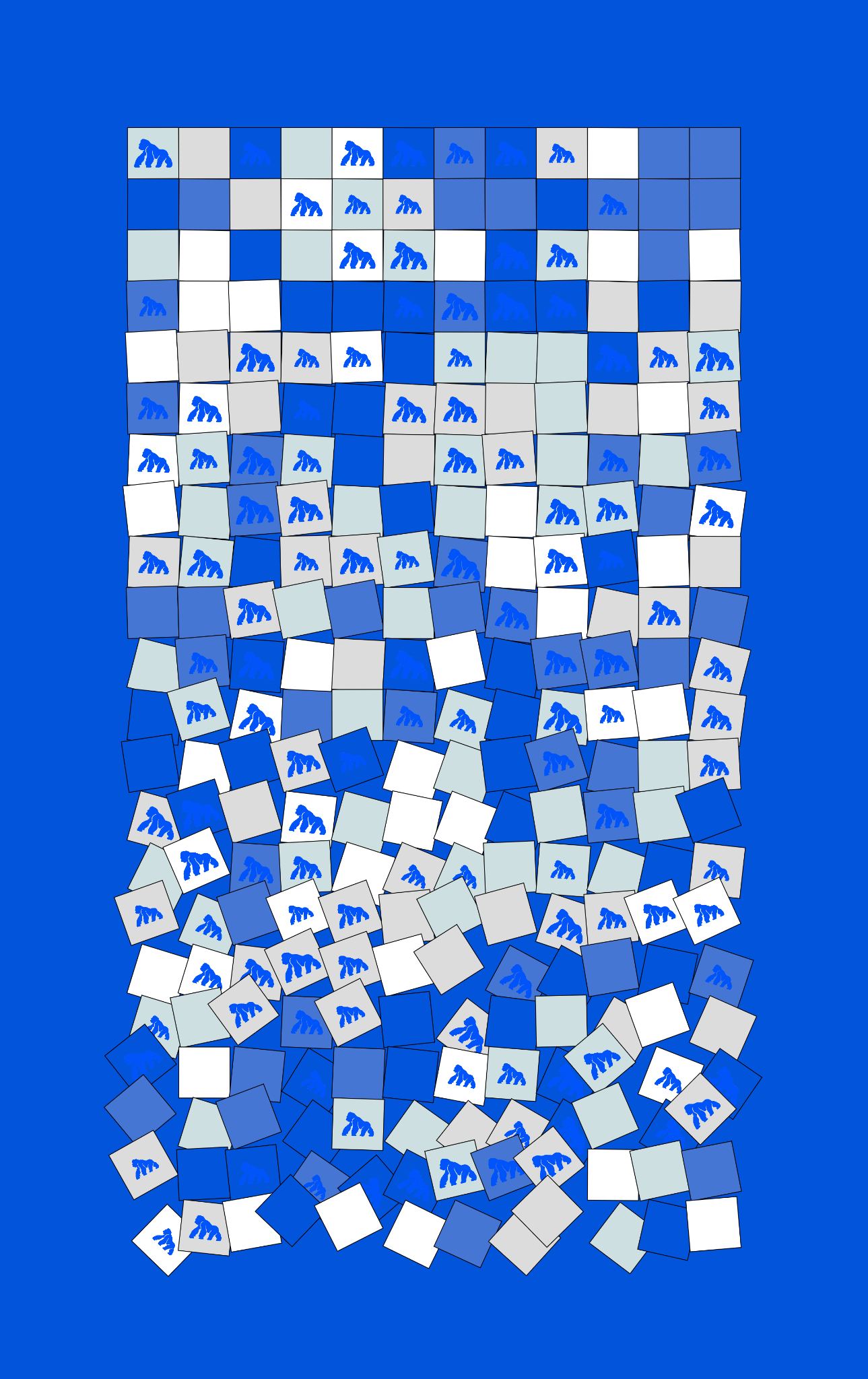 Generative block composition in blue and white on an ApeChain-blue field.